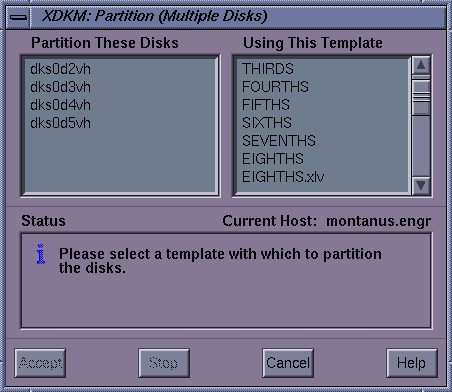 Figure 2-14 xdkm Partition Multiple Disks Dialog