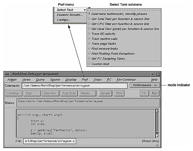 Figure 3-2 Perf Menu with Select Task Submenu
