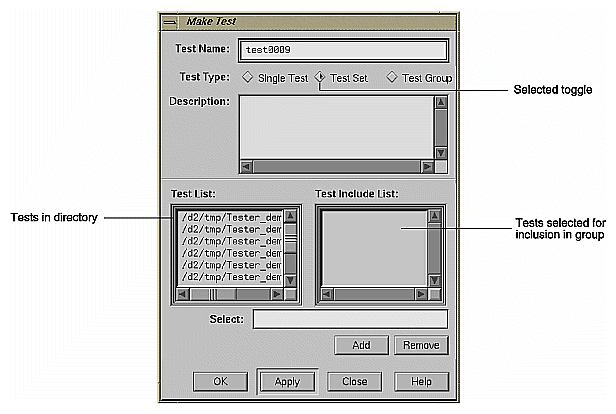 Figure 9-7 "Make Test" Dialog Box with Test Group Selected
