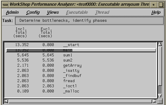 Figure 2-4 Function List Portion of Performance Analyzer Window