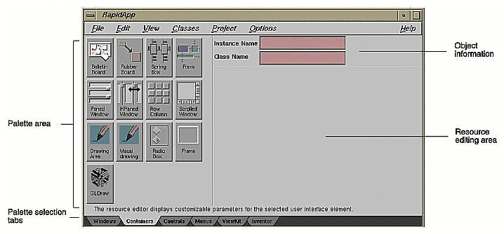 Figure 18 RapidApp Window Displaying Container Palette