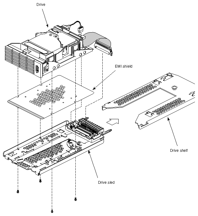 Figure 4-3 Installing a Half-Height SCSI Drive on a Sled and Loading It