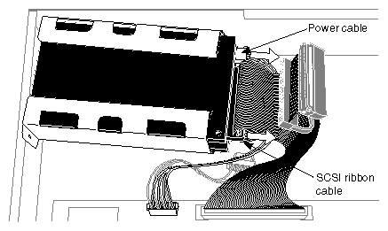 Figure 9-25 Disconnecting the Power and SCSI Cables From the System Disk Drive