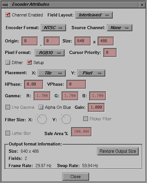 Figure 3-2 Encoder Channel Attributes Window 