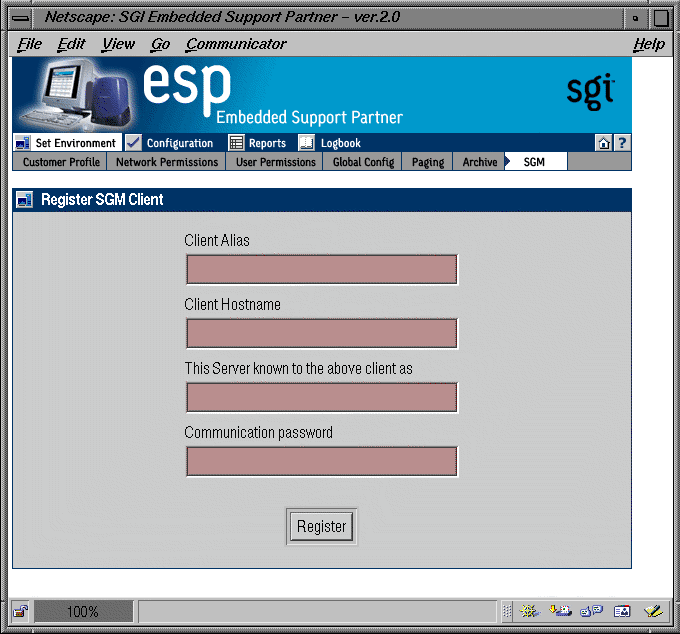 Figure 3-23 Register SGM Client Window