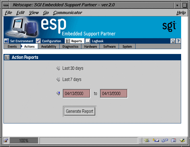 Figure 5-15 Action Reports Window (Single System Manager Mode)