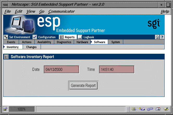 Figure 5-38 Software Inventory Report Window (Single System Manager Mode)