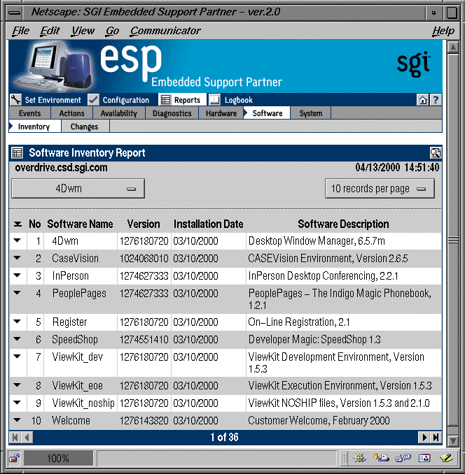 Figure 5-39 Example Software Inventory Report (Single System Manager Mode)