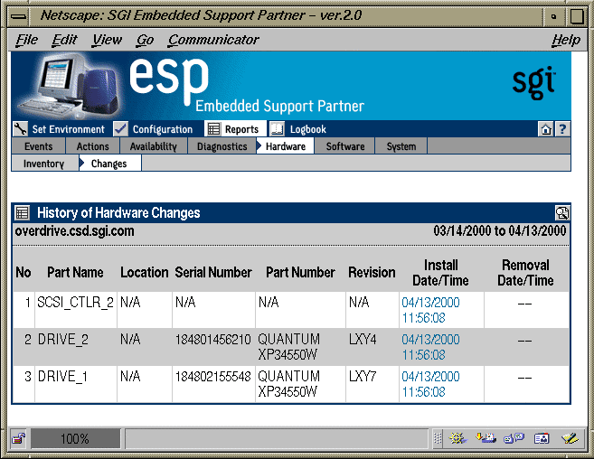 Figure 5-35 Example Hardware Changes Report (Single System Manager Mode)