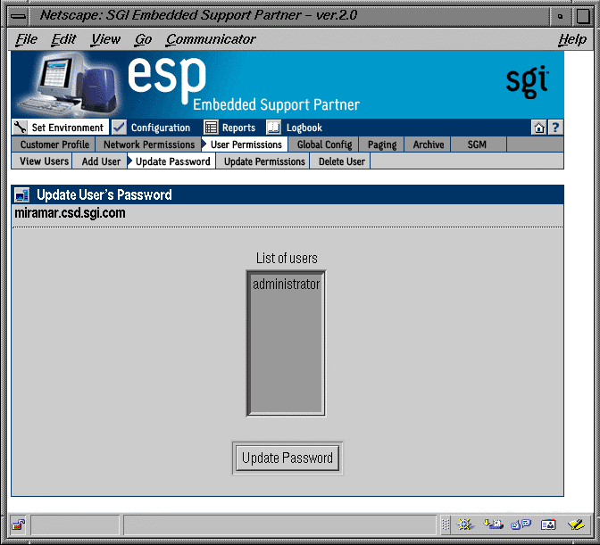 Figure 3-5 Update Password Window (Web-based Interface)