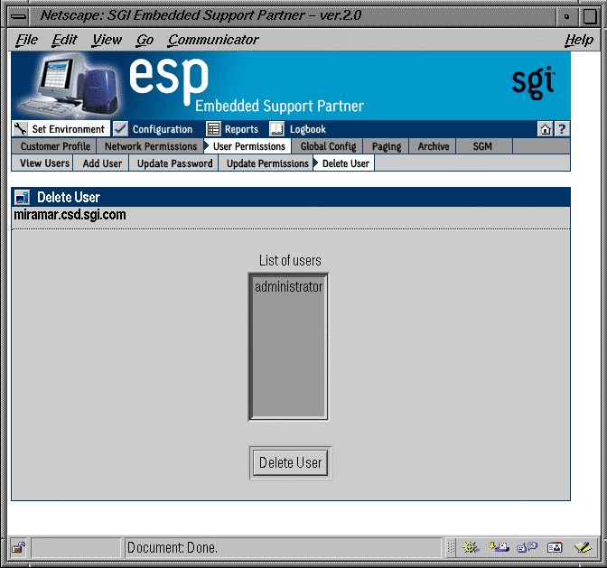 Figure 3-9 Delete User Window (Web-based Interface)