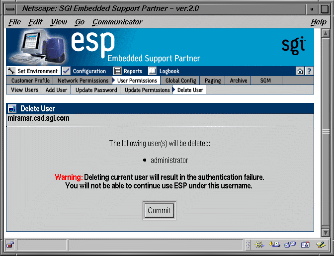 Figure 3-10 Updated Delete User Window (Web-based Interface)