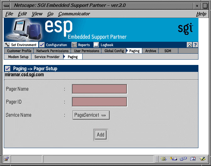 Figure 3-15 Pager Parameters Window (Web-based Interface)