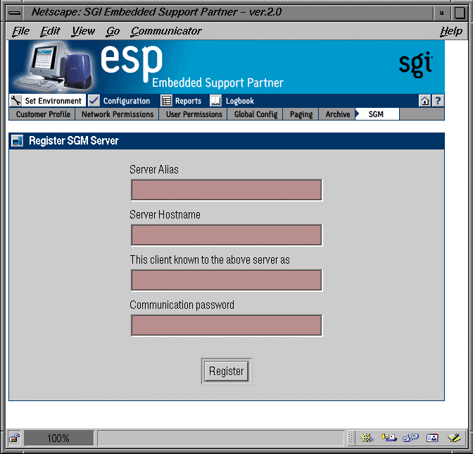 Figure 3-19 Register SGM Server Window