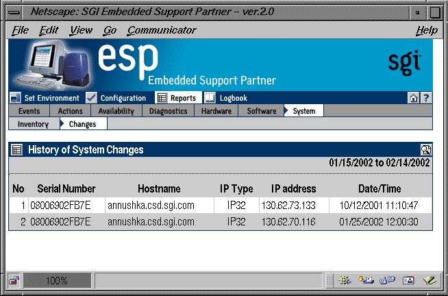 Figure 5-51 Example System Changes Report (System Group Manager Mode)