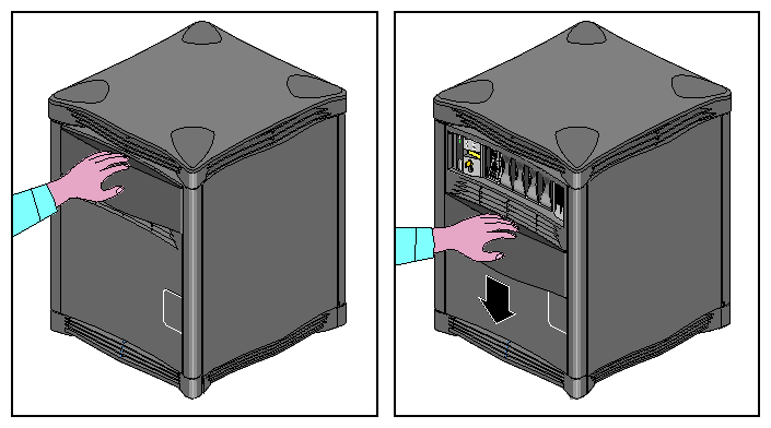 Figure 3-1 Opening and Closing the Sliding Front Panel