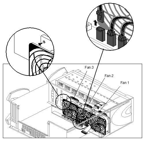 Figure 5-2 Disconnecting a Fan and Fan Power Cable (Some Components Not Shown For Clarity)
