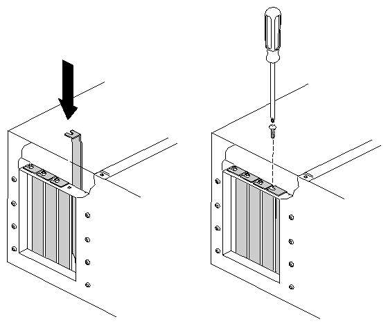 Figure 2-13 Replacing the PCI Blanking Plate in a GIGAchannel Expansion Cabinet