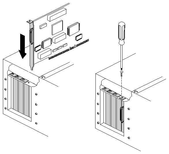 Figure 2-9 Installing a PCI Option Board in a GIGAchannel Expansion Cabinet