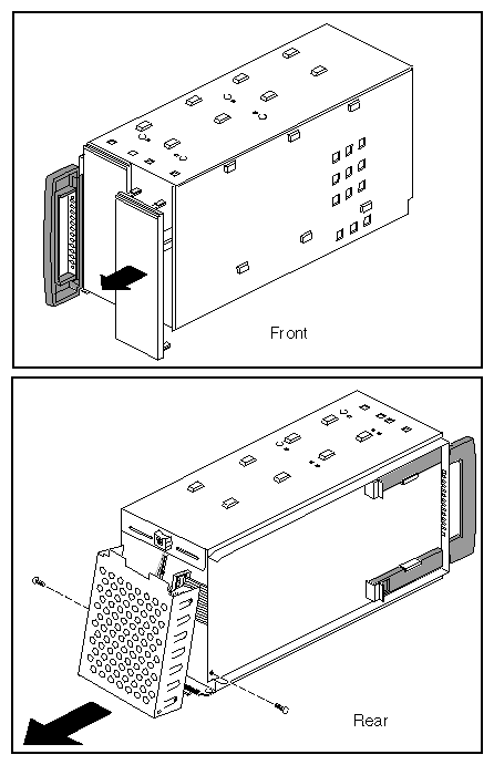 Figure 6-3 Removing a Blanking Plate and the Rear Access Plate From the Peripheral Carrier
