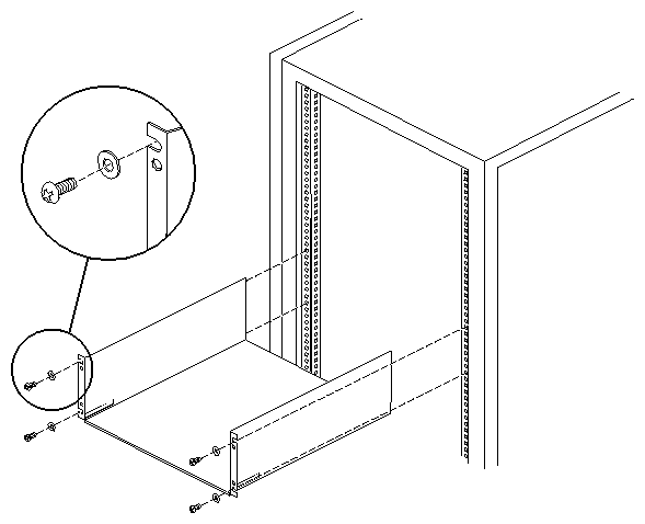 Figure 2-13 Installing the Rackmounting Shelf in a P-S-RACK or 19-Inch Industry-Standard Rack 