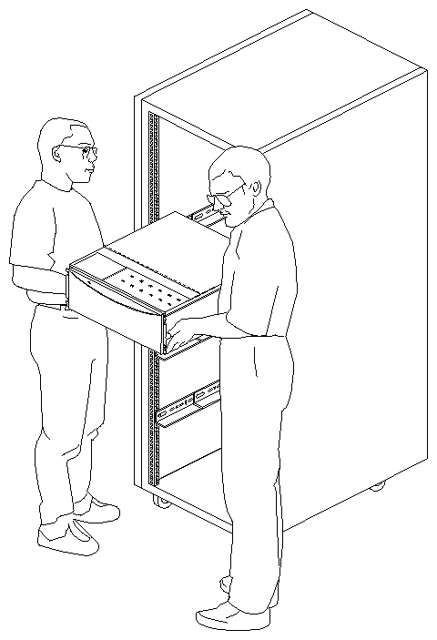 Figure 2-14 Lifting the Origin Vault Enclosure Into a Rack 