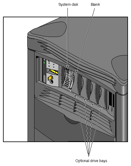 Figure 2-4 The System Disk and Optional Drive Bays