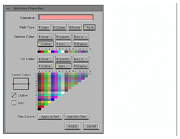 The Palette (Selection Properties) Window