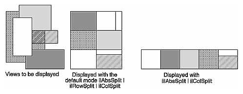 Figure 5-8 split() with ilAbsSplit | ilRowSplit | ilColSplit 