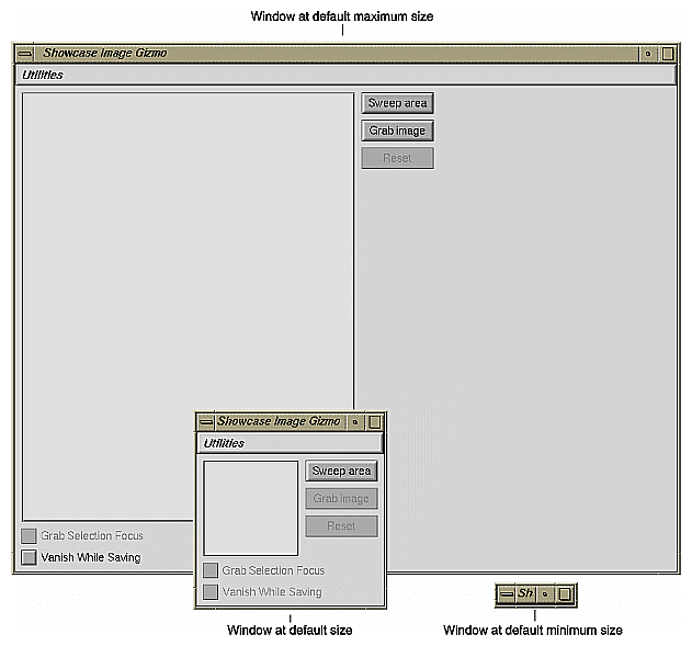 Figure 3-6 Default Maximum and Minimum Window Size Examples 