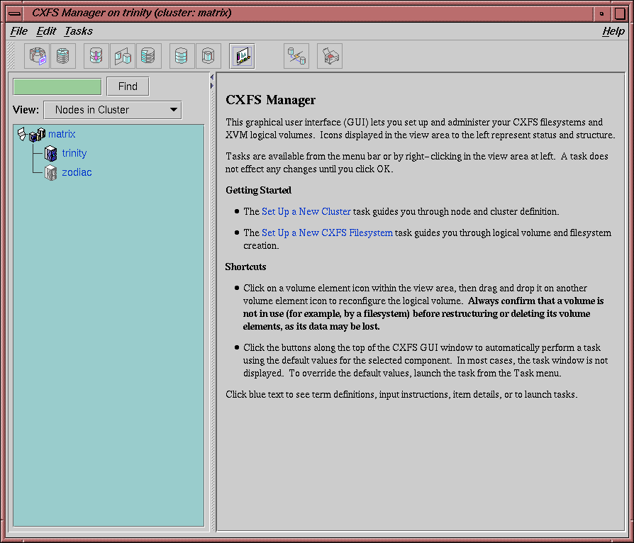 CXFS Manager GUI Window