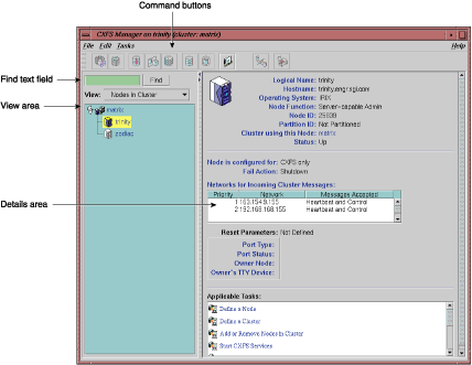 CXFS Manager GUI Showing Details for a Node

