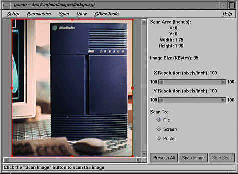 The gscan Window With a Prescanned Image