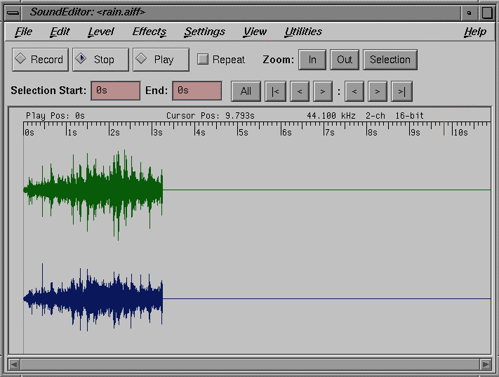 Figure 13-1 Sound Editor Displaying the File rain