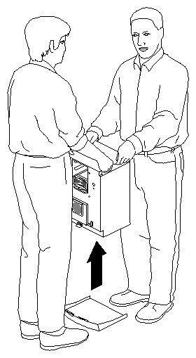 Figure 7-35 Lifting the Octane2 Workstation off the Plastic Base