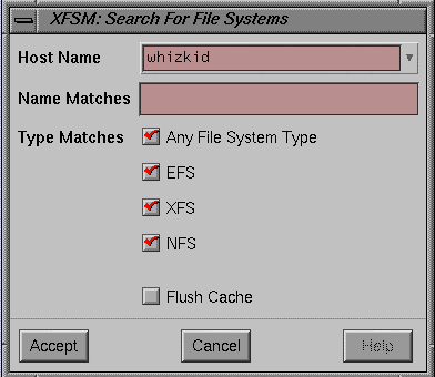 Figure 3-10 The xfsm Search For Filesystems Dialog