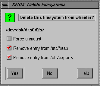 Figure 3-14 xfsm Delete Filesystems Dialog