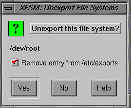 Figure 3-17 The xfsm Unexport File System Dialog