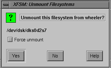 Figure 3-16 xfsm Unmount Filesystems Dialog