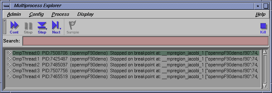 Multiprocess Explorer: OmpThreads stopped at breakpoint